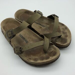 Cushionaire Luna Sandals Womens 8‎ Tan Beige Leather Buckle Strap Slip On